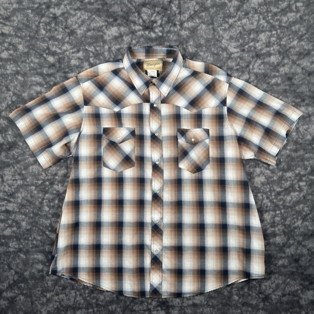 Wrangler Western Pearl Snap Shirt Mens 2XL Brown Black Plaid Cowboy WM227BR